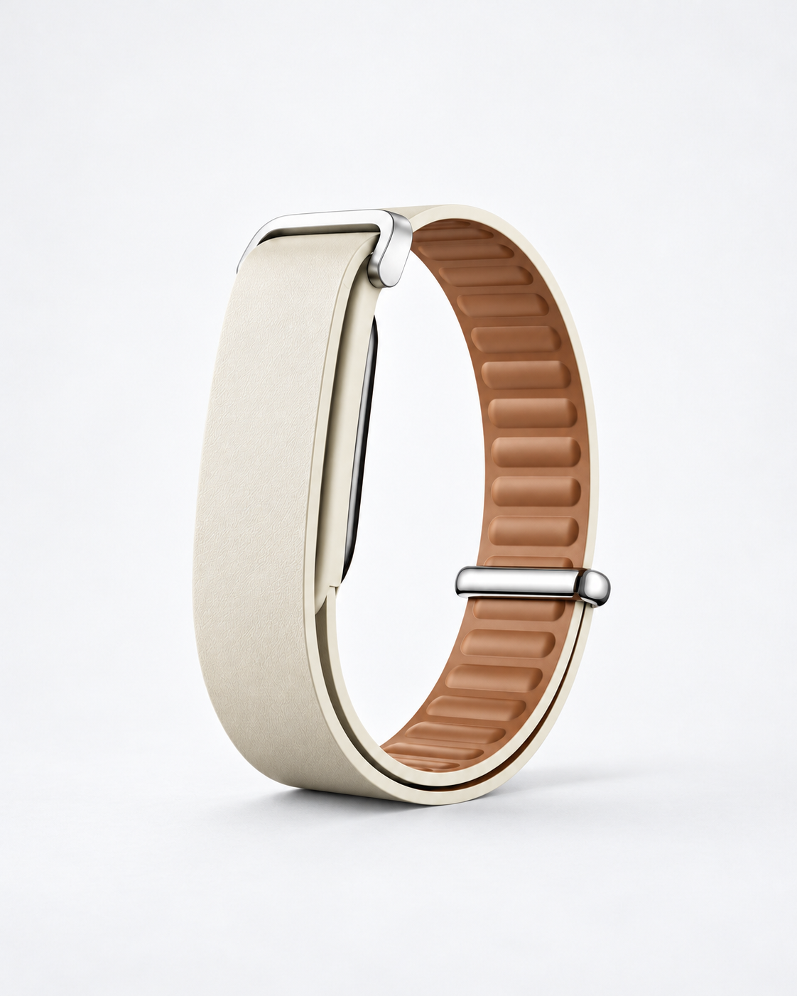 The Heirloom band in Beige vegan leather with a metal loop closure