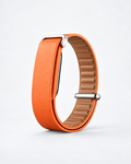 The Heirloom band in Orange vegan leather with a metal loop closure