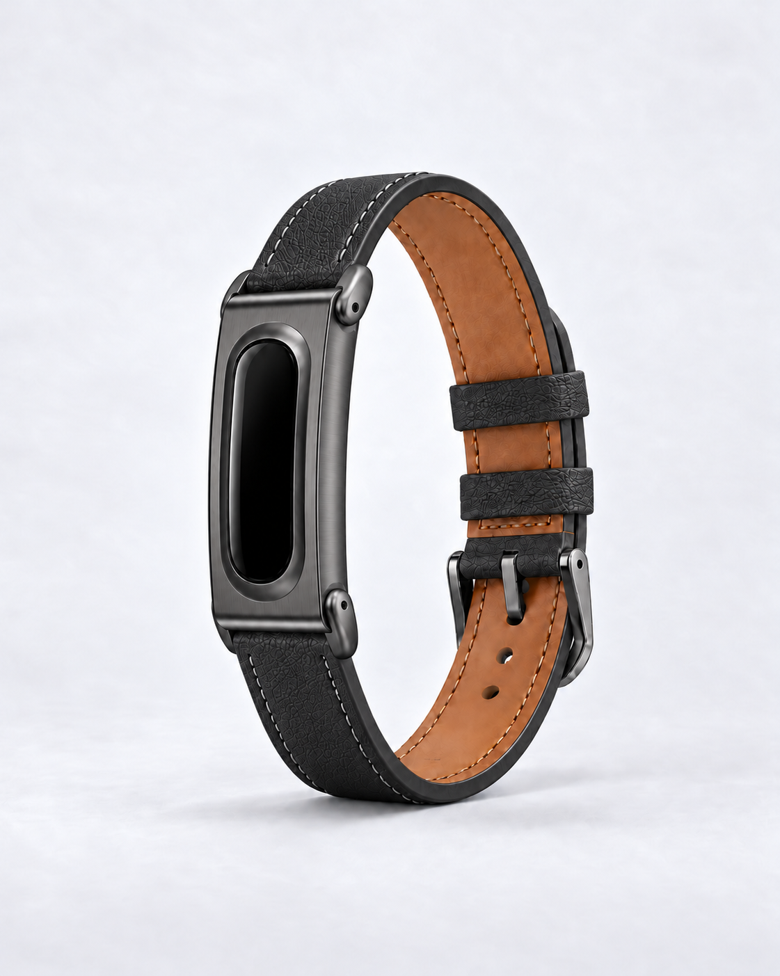 The Prenup band in Black vegan leather with a black metal case