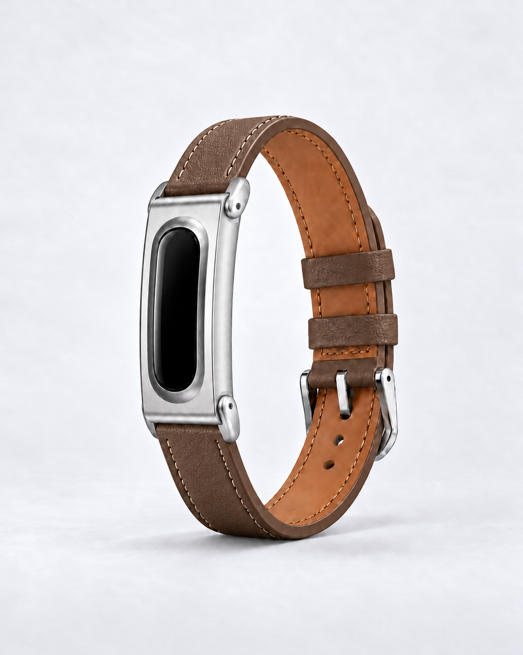 The Prenup band in Dark Brown vegan leather with a silver-tone metal case
