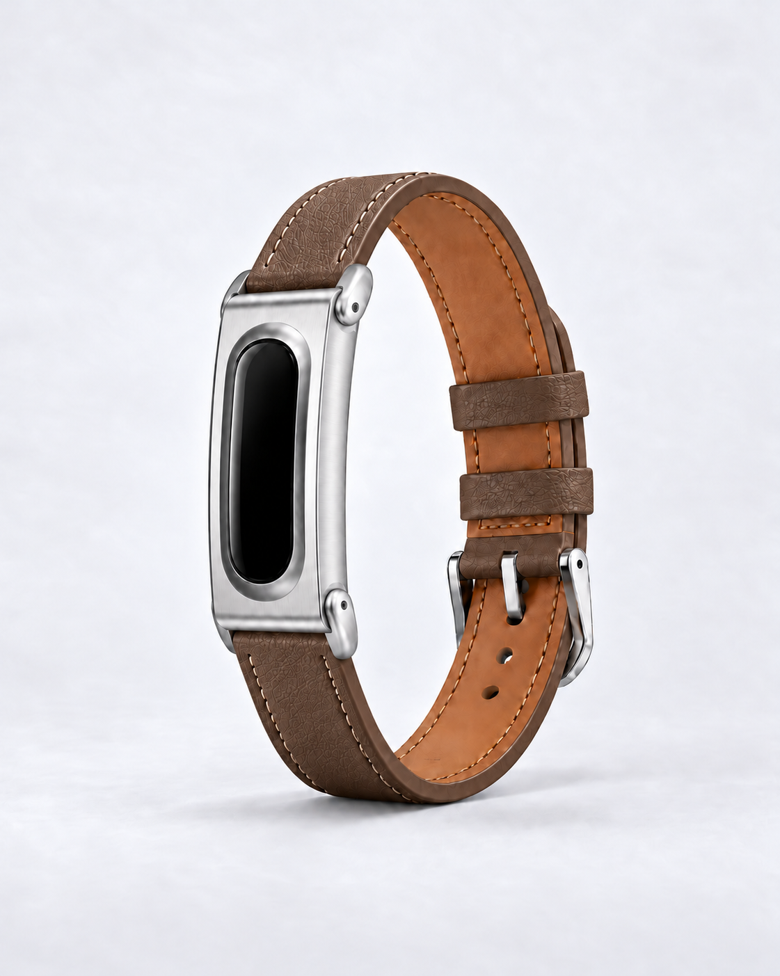 The Prenup band in Dark Brown vegan leather with a silver-tone metal case