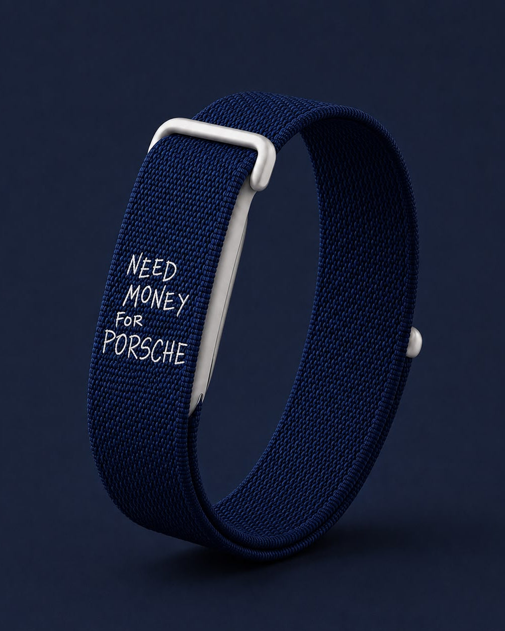 Worth the Debt band in navy woven fabric with white embroidered lettering, compatible with Google Fitbit Air