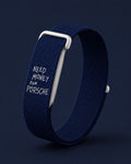 Worth the Debt band in navy woven fabric with white embroidered lettering, compatible with Google Fitbit Air